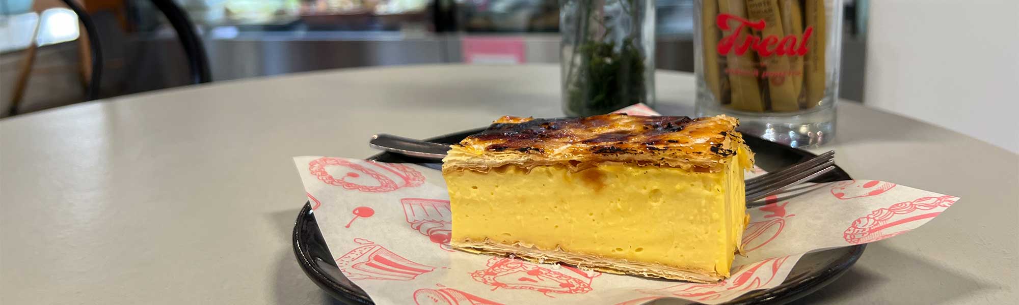 A custard slice from Treat with a creme brulee topping