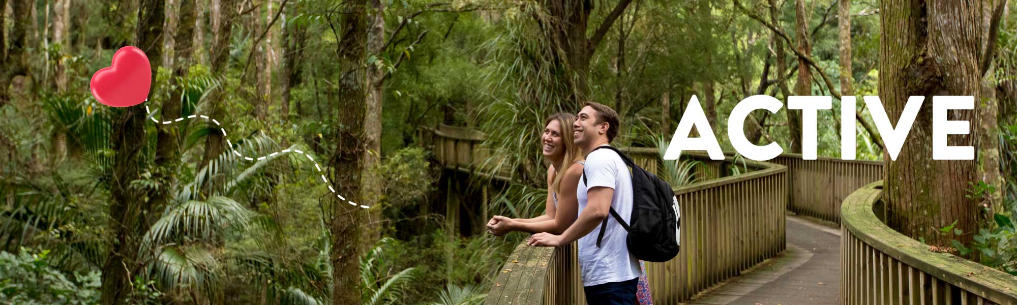 Two people in A H Reed park with the word ACTIVE showing this is an active date