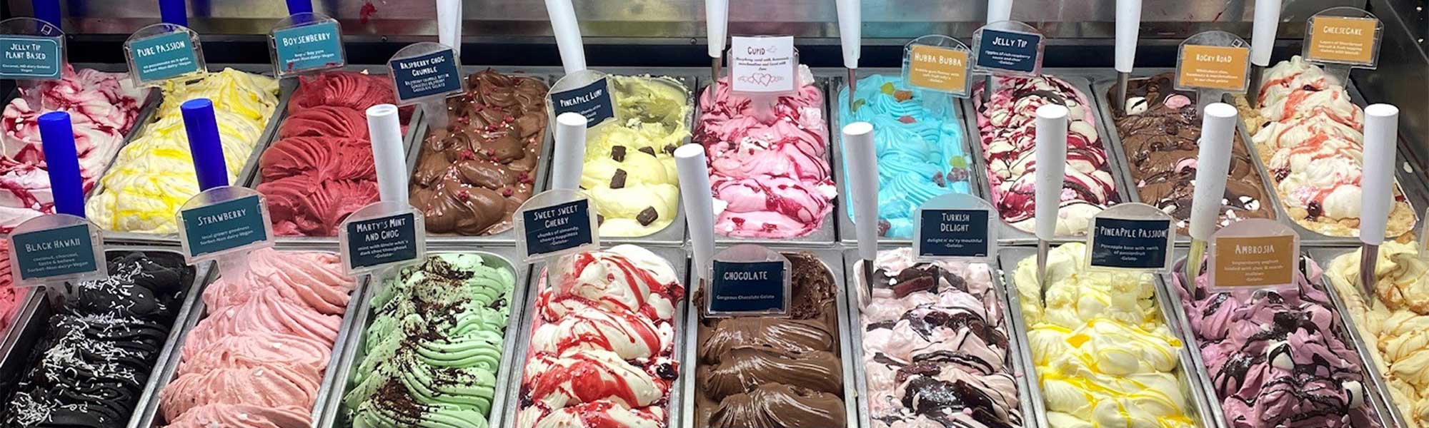 Different flavours of gelato from Bocky Boo Gelato